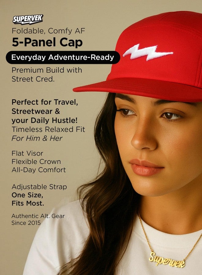 Supervek Red 5-Panel Packable Cap - Soft Crown Everyday Essential Travel Cap - Relaxed Fit for Men & Women - Adjustable Snapback - Stylish Caps for Men Original - Perfect for Streetwear & Travel - Image 3