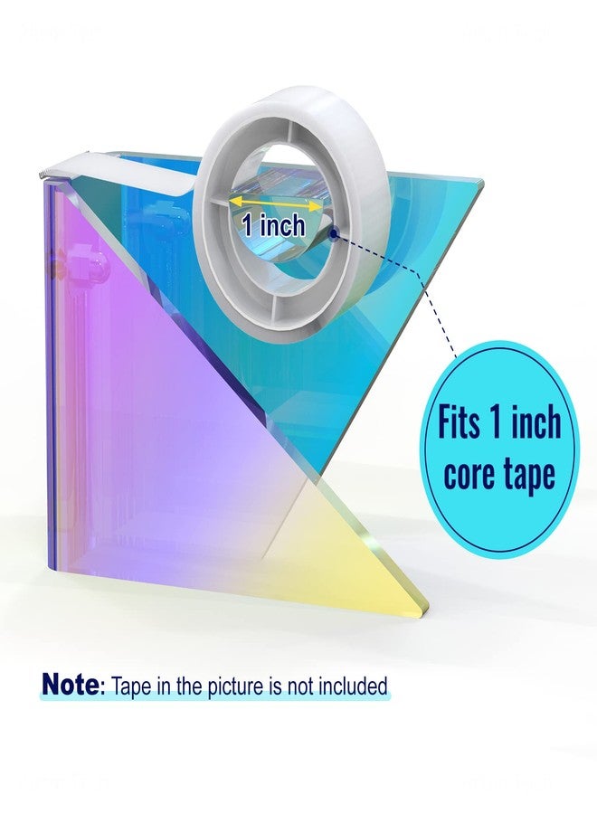 NiOffice Iridescent Acrylic Tape Dispenser with Sharp Stainless Steel Sawtooth for Standard 1 Inch Roll, Colorful Clear Aesthetic School Supplies Office Desktop Décor - Image 3