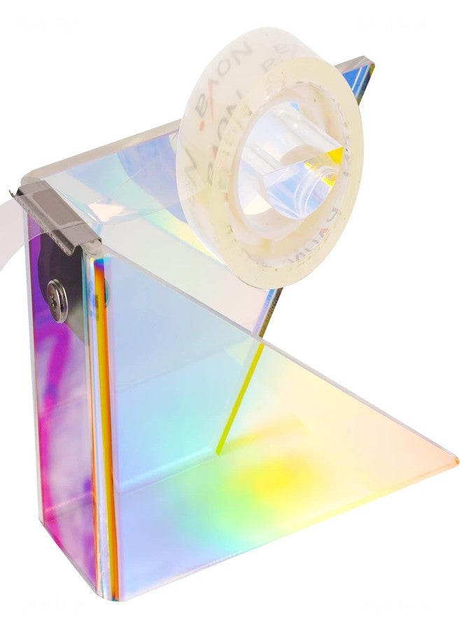 NiOffice Iridescent Acrylic Tape Dispenser with Sharp Stainless Steel Sawtooth for Standard 1 Inch Roll, Colorful Clear Aesthetic School Supplies Office Desktop Décor - Image 1