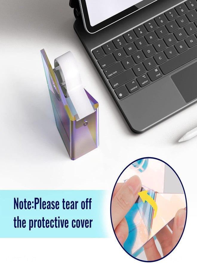 NiOffice Iridescent Acrylic Tape Dispenser with Sharp Stainless Steel Sawtooth for Standard 1 Inch Roll, Colorful Clear Aesthetic School Supplies Office Desktop Décor - Image 5