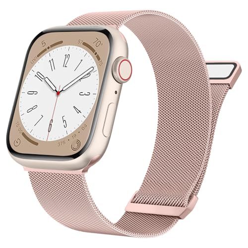 Meliya Metal Strap Compatible for Apple Watch Series 9 8 7 41mm /Series 3 38mm /Series 6 5 4 SE 40mm, Milanese Loop Replacement Metal Mesh Wristband for iWatch Bands, Pink - Image 1