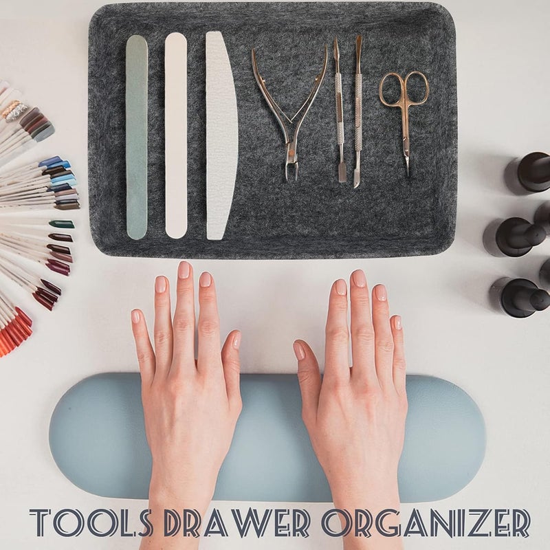 KASTWAVE Felt Drawer Organizer Tray, 7 Pack Shallow Desk Drawer Organizer, Save Desk Space Dividers Box for Office Gadgets and Jewelry Storage (Dark Gray) - Image 3