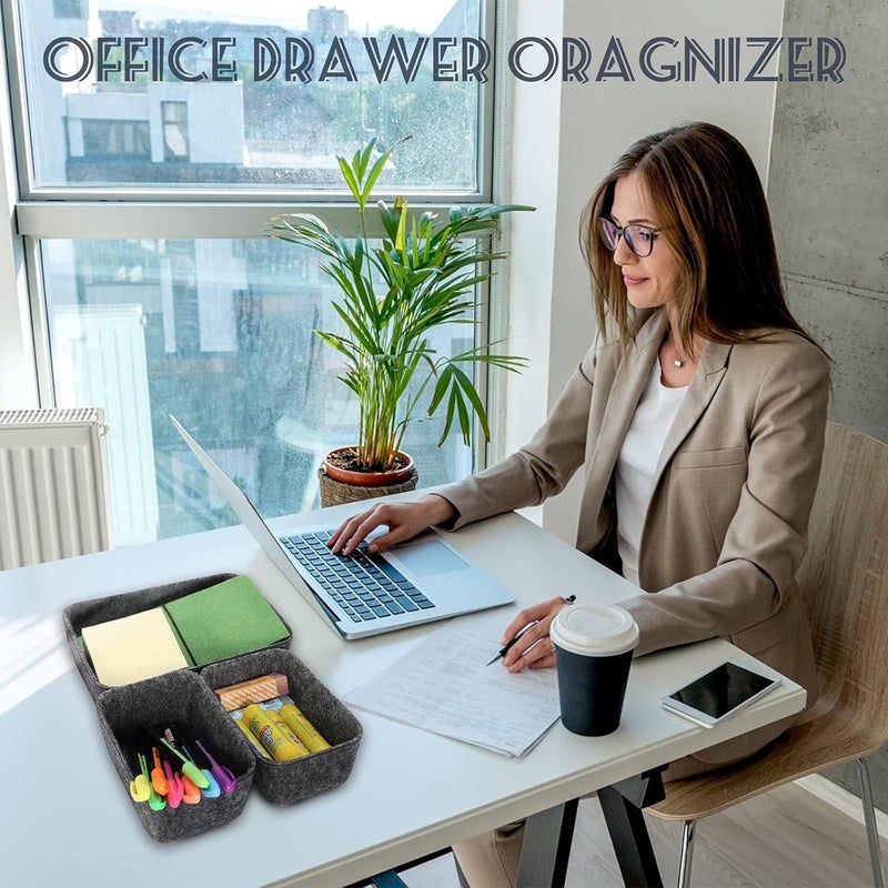 KASTWAVE Felt Drawer Organizer Tray, 7 Pack Shallow Desk Drawer Organizer, Save Desk Space Dividers Box for Office Gadgets and Jewelry Storage (Dark Gray) - Image 4