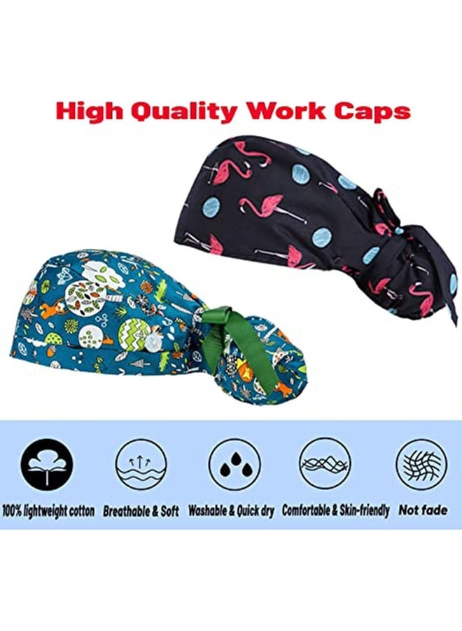 2 Pack Working Cap with ons and Sweatband Adjustable, Cotton Working Hats with Adjustable Ponytail Pack, Head Covers Shower Caps, Sweatband Ribbon Tie Back Hats for Long Hair Women - Image 4