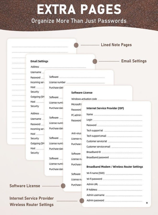 WEMATE Password Book with Alphabetical Tabs, Spiral Password Keeper Book for Seniors, Internet Password Notebook Password journal logbook Small - 4.7''x 6'' (Brown) - Image 3