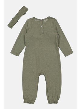 7 FOR ALL MANKIND Toddlers Girl Round Neck Knitted Rompers With Head Band Set, Sage  - Image 2