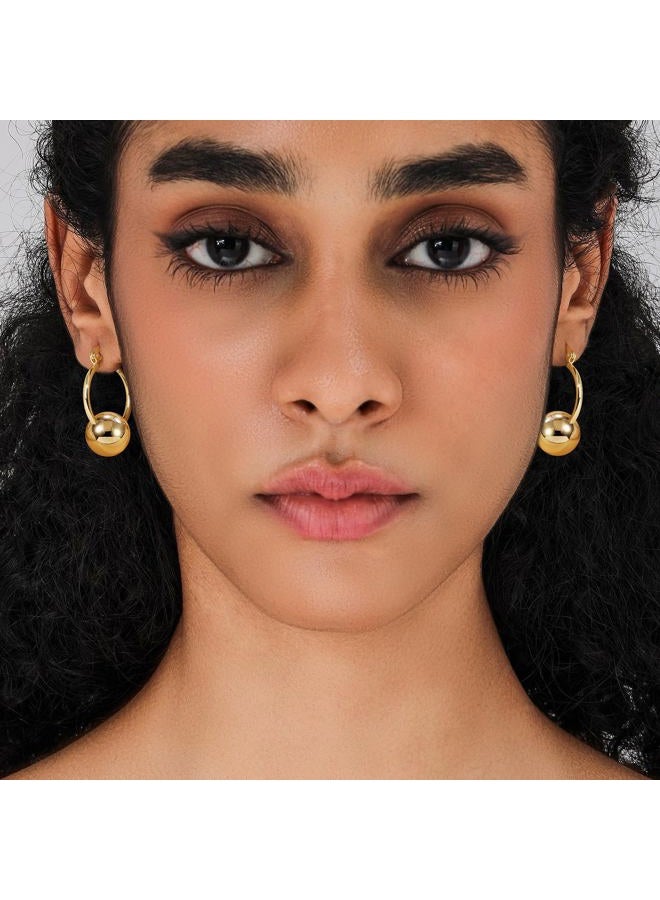KesaPlan Gold Ball Dangle Earrings for Women Sterling Silver Ball Drop Earrings Hypoallergenic Round Ball Hoop Earring Leverback Lightweight Earrings Fashion Jewelry - Image 3