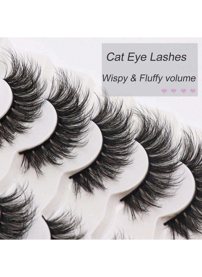 Losha - Eyelashes Fluffy Natural Cat Eye False Eyelashes 7 Pairs Pack Handmade Wispy Faux Mink Lashes (Style5 Wispy Cat Eye Lashes) - Image 1