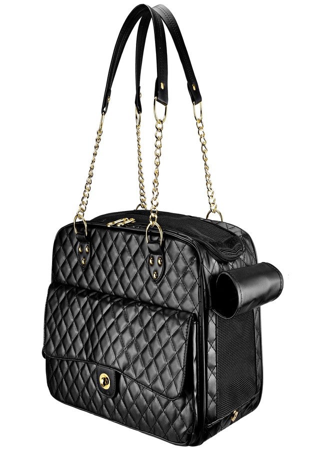 NewEle Fashion Dog Purse Carrier for Small Dogs with Large Pockets, Holds Up to 8lbs Quality PU Leather Pet Carrier, Cat Carrier, Airline Approved Puppy Purse Carrier for Travel (Black, Small Size) - Image 1