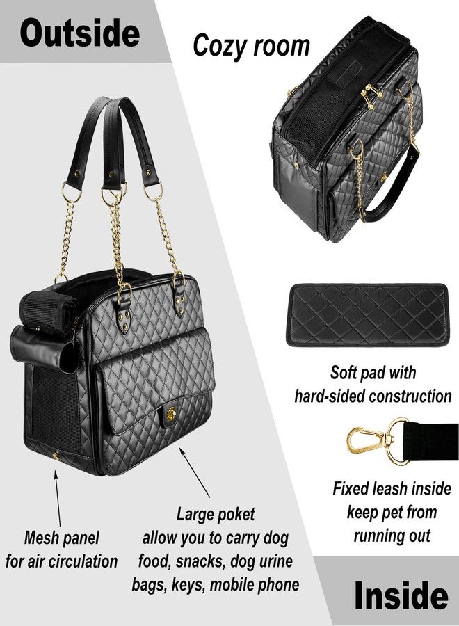 NewEle Fashion Dog Purse Carrier for Small Dogs with Large Pockets, Holds Up to 8lbs Quality PU Leather Pet Carrier, Cat Carrier, Airline Approved Puppy Purse Carrier for Travel (Black, Small Size) - Image 4