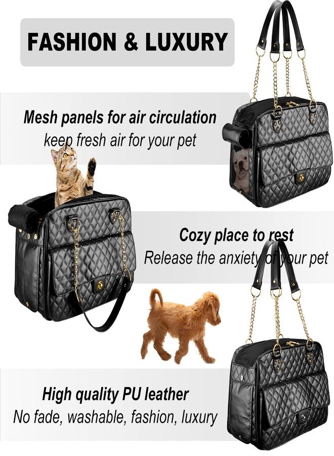 NewEle Fashion Dog Purse Carrier for Small Dogs with Large Pockets, Holds Up to 8lbs Quality PU Leather Pet Carrier, Cat Carrier, Airline Approved Puppy Purse Carrier for Travel (Black, Small Size) - Image 5