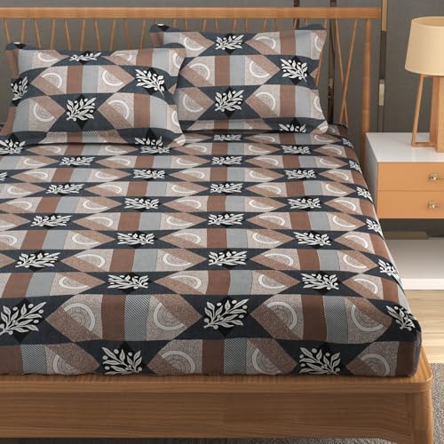 Furnofy Premium Floral Printed Double Bedsheet Set – Brown & Black (90x100 Inches) with 2 Pillow Covers – Flat - Image 1