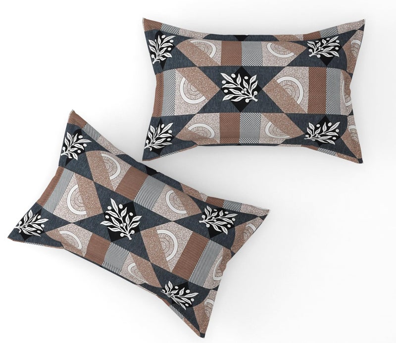 Furnofy Premium Floral Printed Double Bedsheet Set – Brown & Black (90x100 Inches) with 2 Pillow Covers – Flat - Image 3