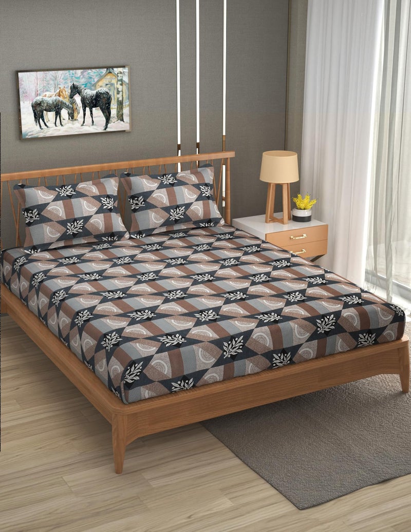 Furnofy Premium Floral Printed Double Bedsheet Set – Brown & Black (90x100 Inches) with 2 Pillow Covers – Flat - Image 2