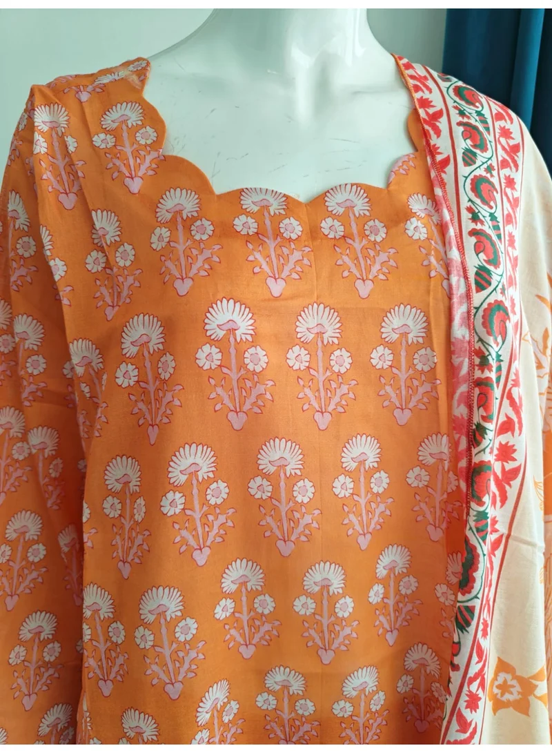 BAZM Women's 3-Piece Basic Orange Floral Printed Suit Set