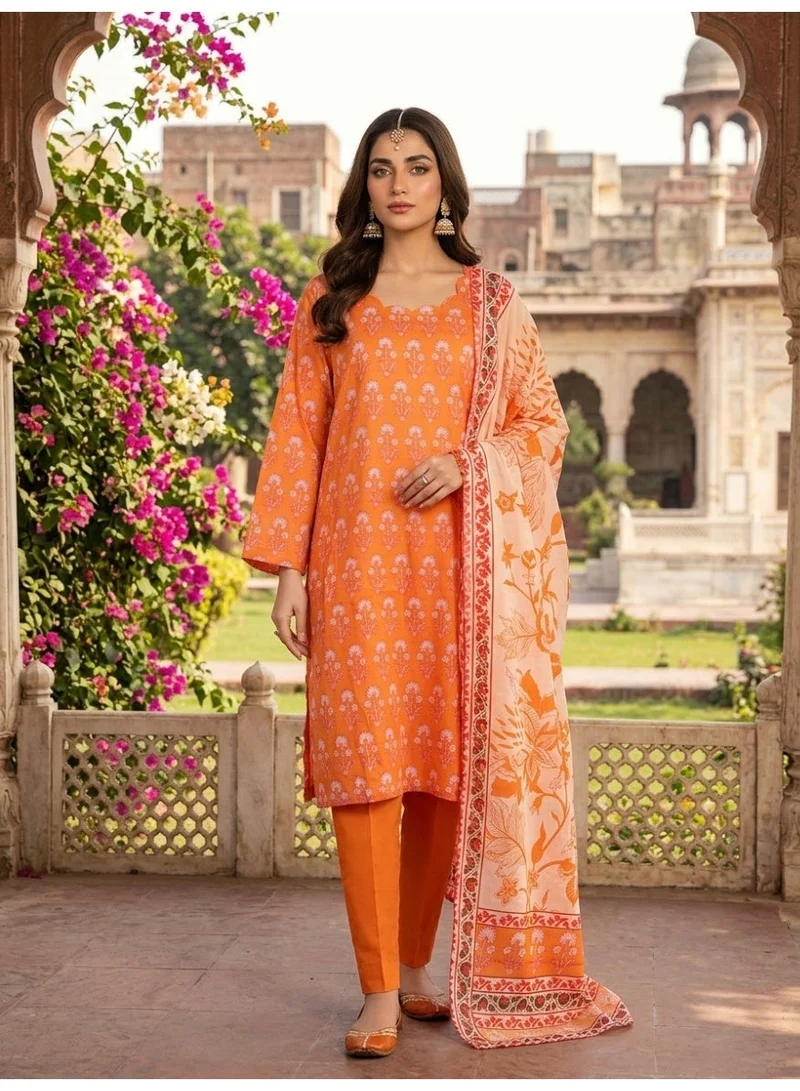 Women's 3-Piece Basic Orange Floral Printed Suit Set