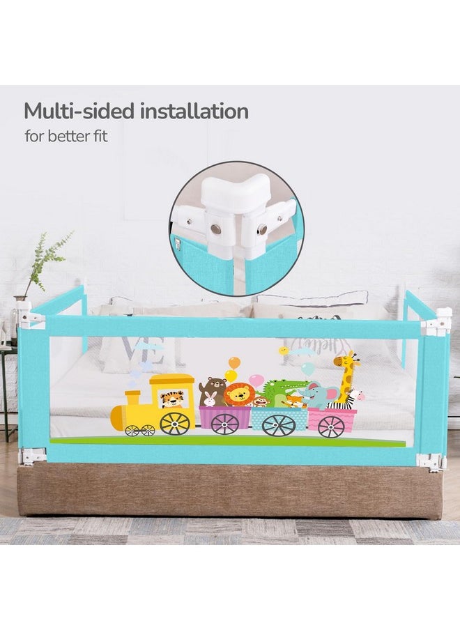 R for Rabbit Safari Bed Rail For Baby Easy Install, One Side Bed Rail (Pack 1) Anti-Fall Safeguard For Toddler Safety 175 X 100 Cm |Adjustable Height & Foldable Protector With Storage Pocket For Kids 6X3 Ft (Blue)  - Image 2