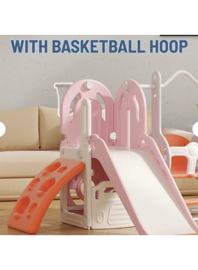 فول جوي مجموعة زحليقة وأرجوحة مع حلقة كرة سلة و متسلق 4*1 للأطفال،مجموعة ملعب داخلي وخارجي للأطفال الصغار،مجموعة ألعاب متسلقة للأطفال - Image 3
