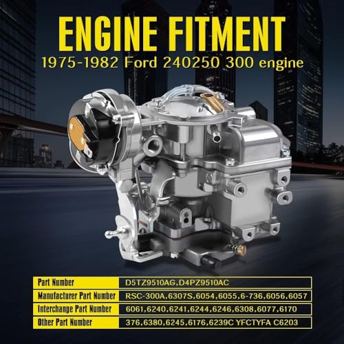 ACmango Carter1 Barrel Carburetor Fits For 1965-1985 Ford Engines: 4.9L(300Cu),4.1L (200Cu),3.3L (200Cu).Compatible With Ford Bronco,Fairmont,And Models F100,F150,F250,F350.D5Tz9510AG#Rsc-300A 6307S - Image 3