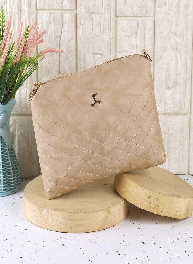 Mochi Women's Beige Faux Leather Quilted Sling Bag with Adjustable Strap (66-7549) - Image 2