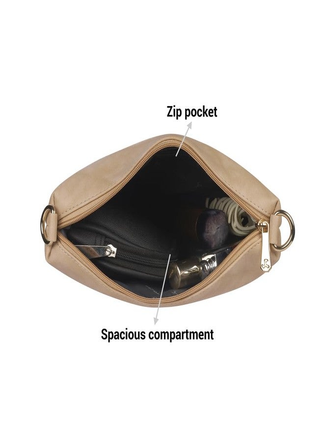 Mochi Women's Beige Faux Leather Quilted Sling Bag with Adjustable Strap (66-7549) - Image 5