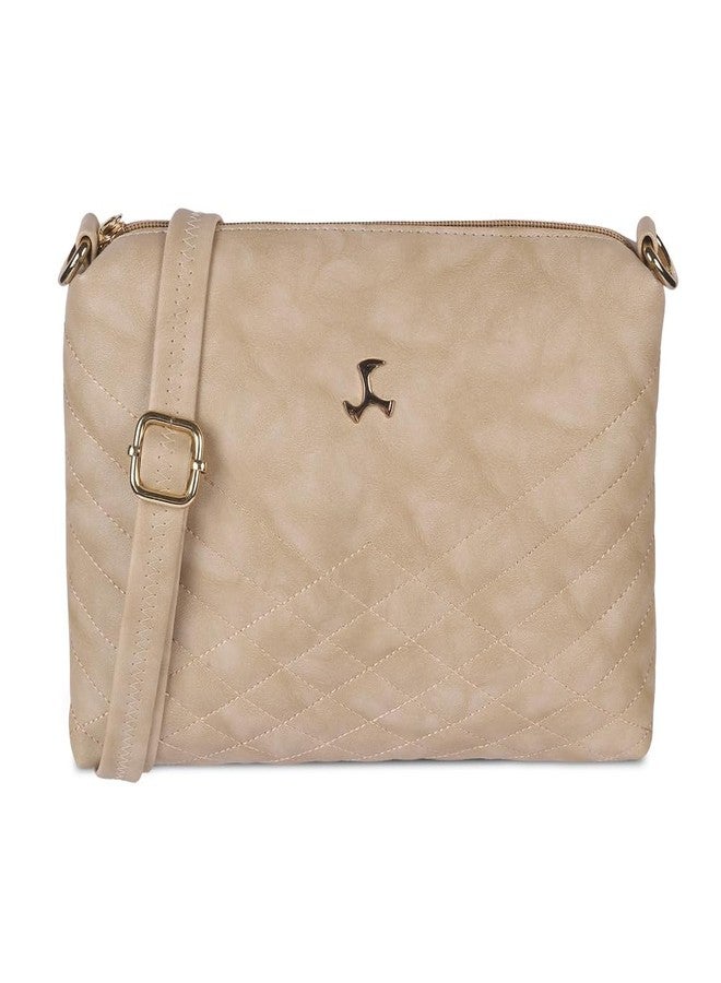 Mochi Women's Beige Faux Leather Quilted Sling Bag with Adjustable Strap (66-7549) - Image 1
