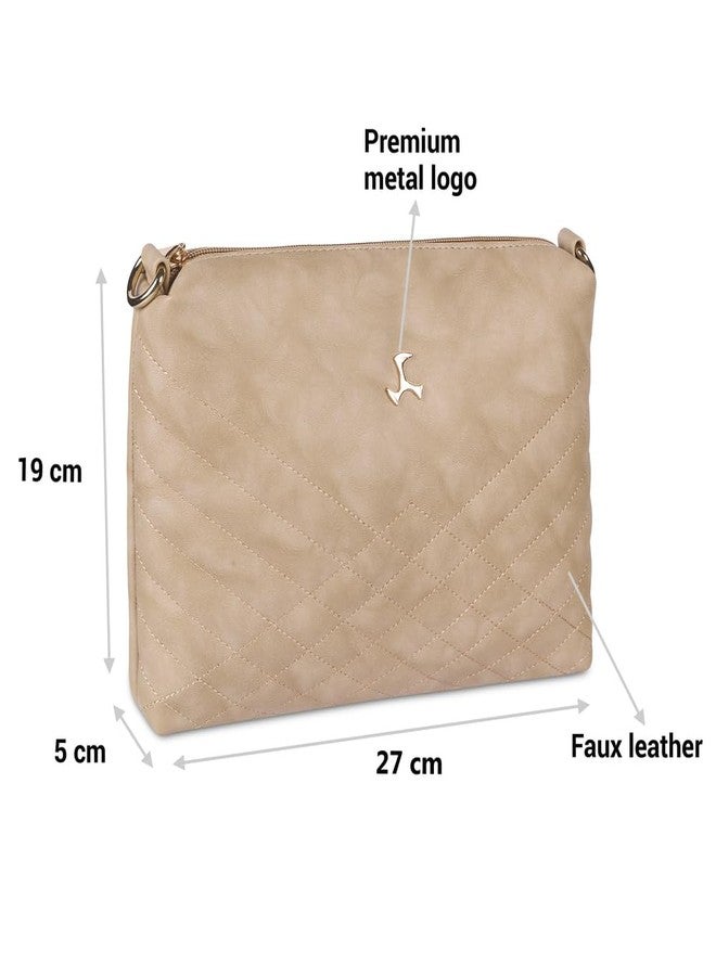 Mochi Women's Beige Faux Leather Quilted Sling Bag with Adjustable Strap (66-7549) - Image 3