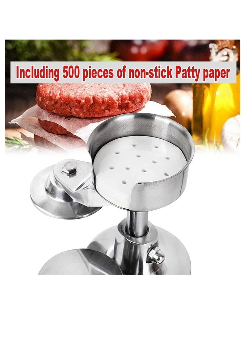 LETWOO LETWOO 100mm Commercial Hamburger Press Patty Maker Stainless Steel Burger Press Tool Heavy Duty Meat Forming Processor 500 Pcs Patty Papers Sliver  - Image 4