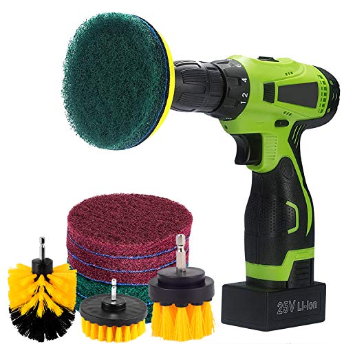 Kichwit 4 Inch Drill Power Brush Tile Scrubber Scouring Pads Cleaning Kit 2 Inch Small Brush Included Heavy Duty Household Cleaning Tool Drill NOT Included
