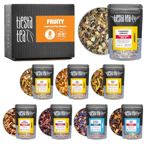 Tiesta Tea - Fruity Tea Sampler Dry Flight Set, Loose Leaf, No Caffeine, Makes Hot and Iced, Assorted Fruit Brews with Mango, Peach, Orange Drinks & More, 8 Resealable Sample Pouches - Image 1