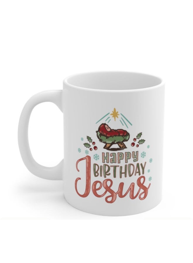 مج كريسماس مكتوب عليه Happy Birthday Jesus – مج سيراميك للقهوة، هدية مميزة - Image 1