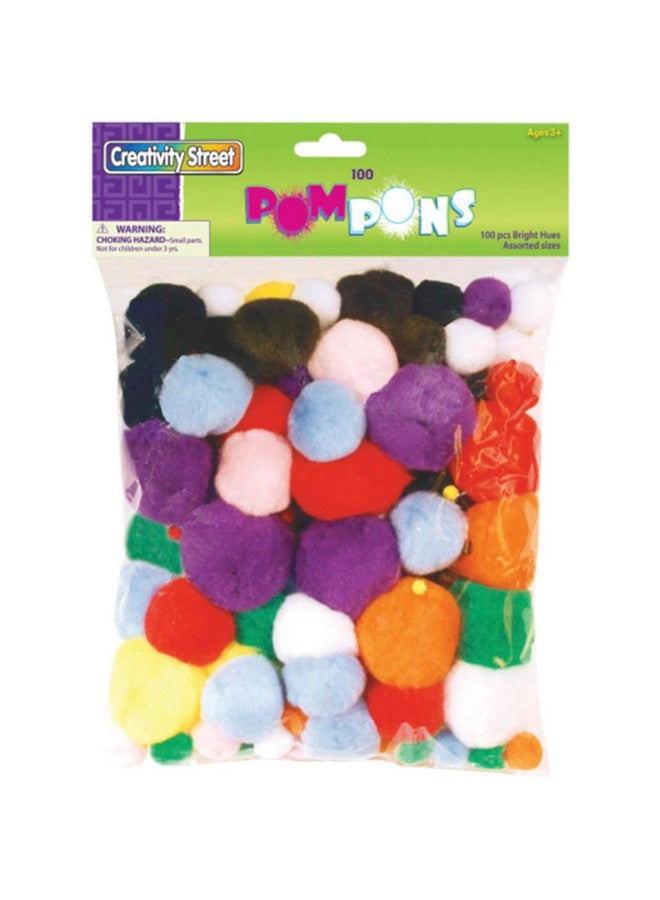 Chenille Kraft Creativity Street Pom Pons, Assorted Bright Colors, Various Sizes, Set of 100 - Image 1