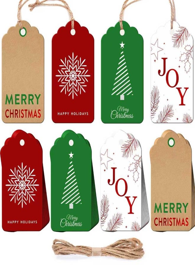 Luckonway Christmas Gift Tags - 48-Pack Premium Paper Labels with Natural String, Christmas Name Stickers Featuring Snowflake, Tree, Joy Motifs for Personalizing Holiday Presents - Image 1