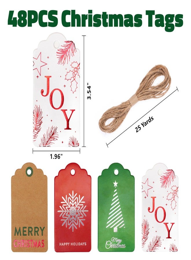 Luckonway Christmas Gift Tags - 48-Pack Premium Paper Labels with Natural String, Christmas Name Stickers Featuring Snowflake, Tree, Joy Motifs for Personalizing Holiday Presents - Image 2