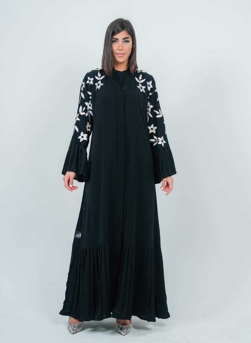 روزيت عباية عباية مزينة بأكمام مطرزة وتصميم بكسرات - Image 1