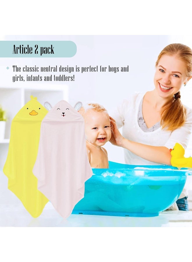 Cute Castle 2 Pack Hooded Baby Towel Rayon Made from Bamboo with 8 Washcloths - Soft Bath Towel for Bathtub for Babie, Newborn, Infant, Natural Baby Stuff Towel (Duck and Rabbit) - Image 4