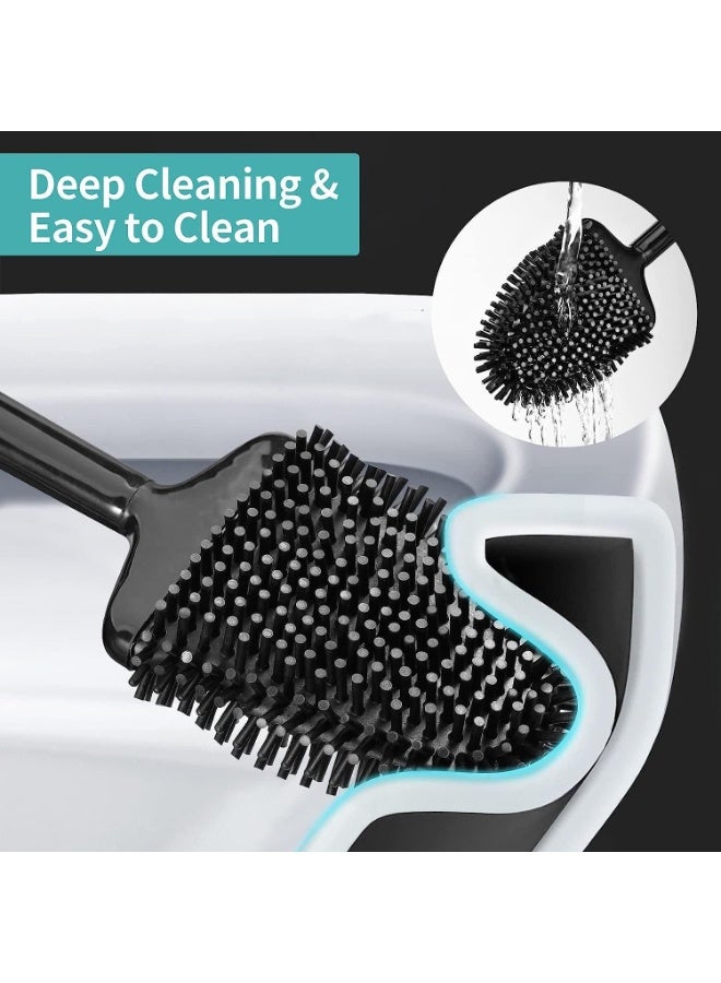 فيند فرشاة تنظيف المرحاض (عبوتان) مع حامل تجفيف مزود بفتحات تهوية، فرشاة سيليكون لتنظيف حوض المرحاض، طقم فرشاة تنظيف حوض الحمام، فرشاة تنظيف متينة للمرحاض (عبوتان باللون الأسود) - Image 4