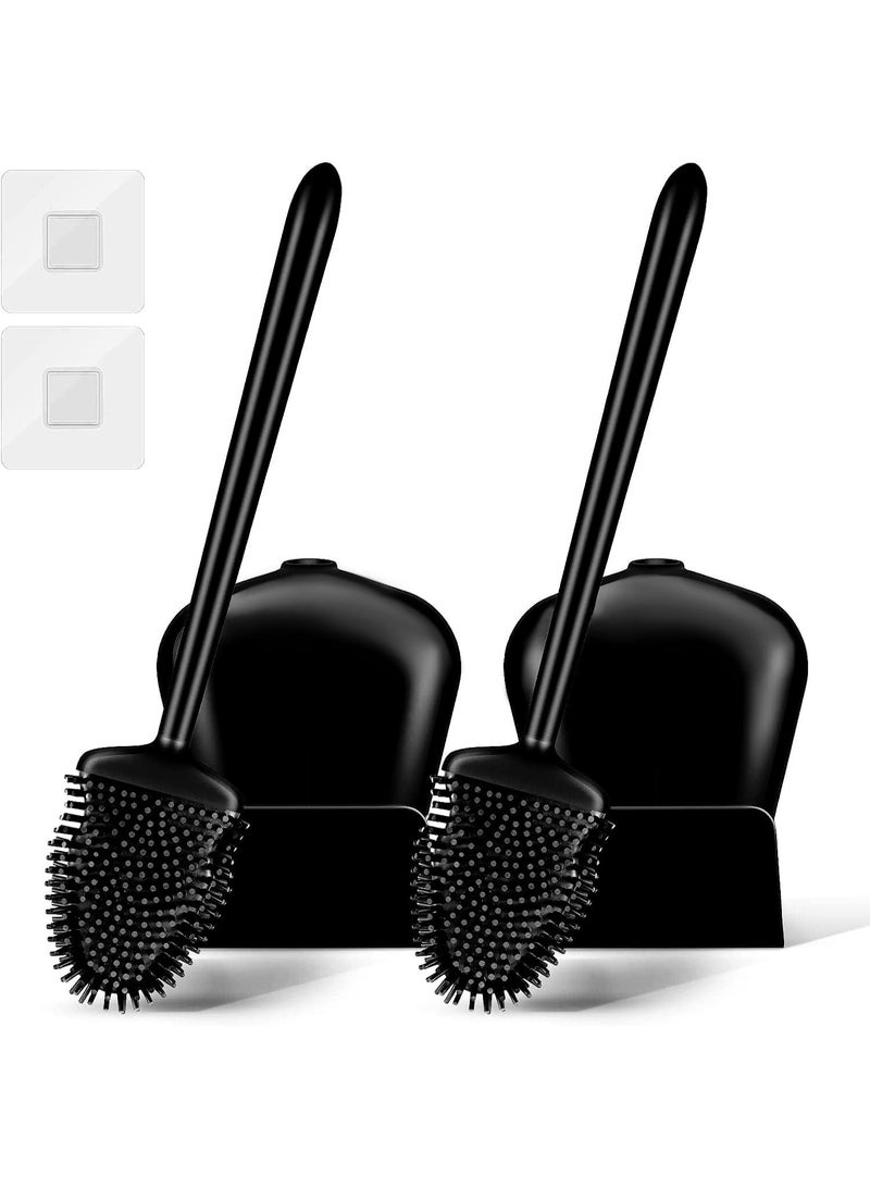 فيند فرشاة تنظيف المرحاض (عبوتان) مع حامل تجفيف مزود بفتحات تهوية، فرشاة سيليكون لتنظيف حوض المرحاض، طقم فرشاة تنظيف حوض الحمام، فرشاة تنظيف متينة للمرحاض (عبوتان باللون الأسود) - Image 1