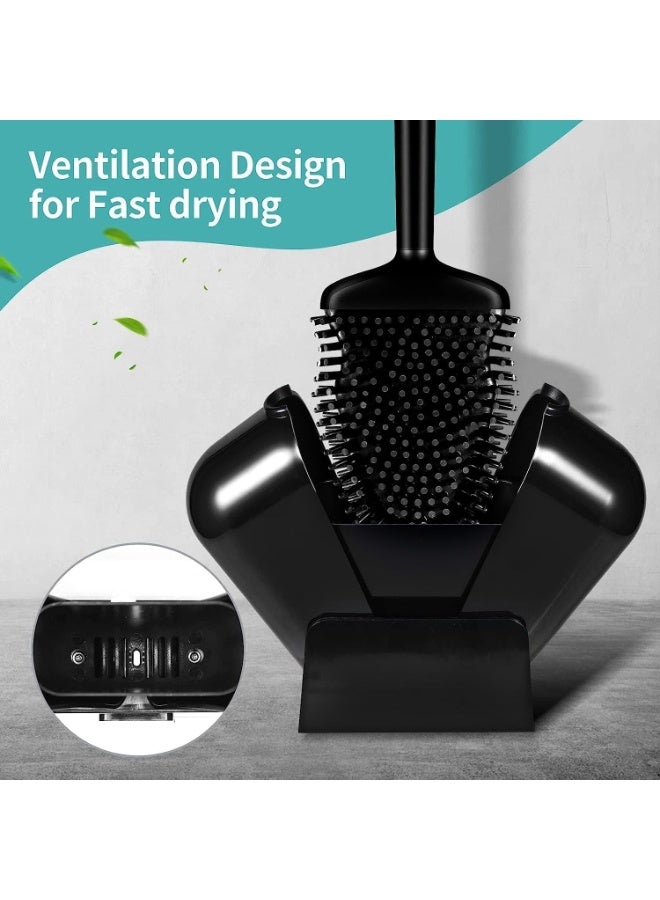 فيند فرشاة تنظيف المرحاض (عبوتان) مع حامل تجفيف مزود بفتحات تهوية، فرشاة سيليكون لتنظيف حوض المرحاض، طقم فرشاة تنظيف حوض الحمام، فرشاة تنظيف متينة للمرحاض (عبوتان باللون الأسود) - Image 5