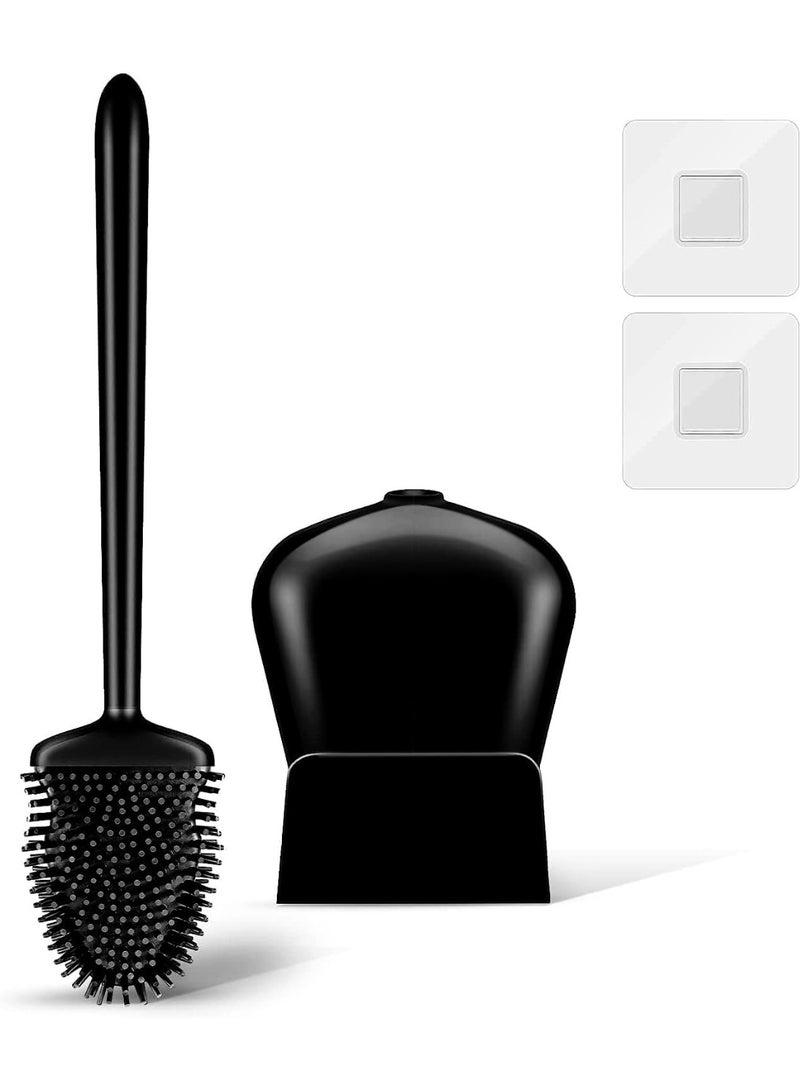 فيند فرشاة تنظيف المرحاض (عبوتان) مع حامل تجفيف مزود بفتحات تهوية، فرشاة سيليكون لتنظيف حوض المرحاض، طقم فرشاة تنظيف حوض الحمام، فرشاة تنظيف متينة للمرحاض (عبوتان باللون الأسود) - Image 3