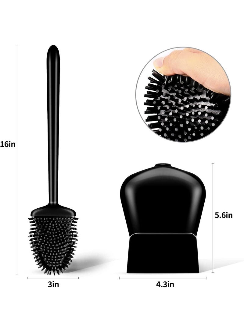 فيند فرشاة تنظيف المرحاض (عبوتان) مع حامل تجفيف مزود بفتحات تهوية، فرشاة سيليكون لتنظيف حوض المرحاض، طقم فرشاة تنظيف حوض الحمام، فرشاة تنظيف متينة للمرحاض (عبوتان باللون الأسود) - Image 2