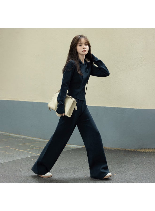 Mt Winter Style, Simple Knit Sweater With Elastic Waist And Wide-leg Pants Set - Image 2