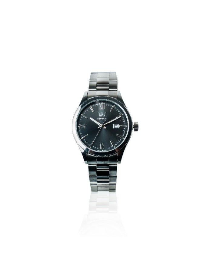 IMPERIAL Men's IPS Metallic Grey Stainless Steel Watch, Black Dial, Y121 Movement, Butterfly Clasp, 3ATM Watch for Men | IMP.GZ1725M9044 - Image 1