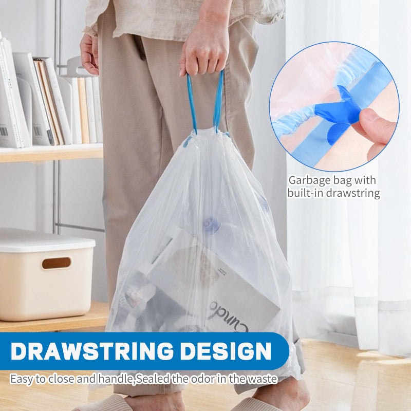 BODFPPC 4 Gallon Trash Bags Drawstring, Small Trash Bags Tear-Free, 4 Gal Unscented White Small Garbage Bags, Separated Thick Plastic Wastebasket Liners for Toilet Home Office and Bedroom, 60 Count - Image 5