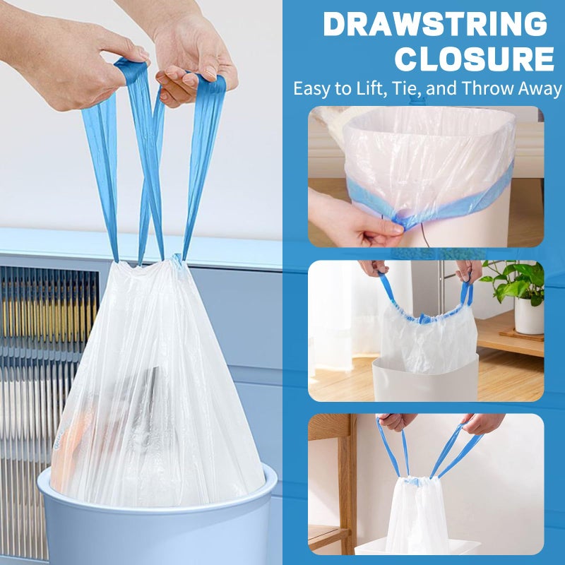BODFPPC 4 Gallon Trash Bags Drawstring, Small Trash Bags Tear-Free, 4 Gal Unscented White Small Garbage Bags, Separated Thick Plastic Wastebasket Liners for Toilet Home Office and Bedroom, 60 Count - Image 4