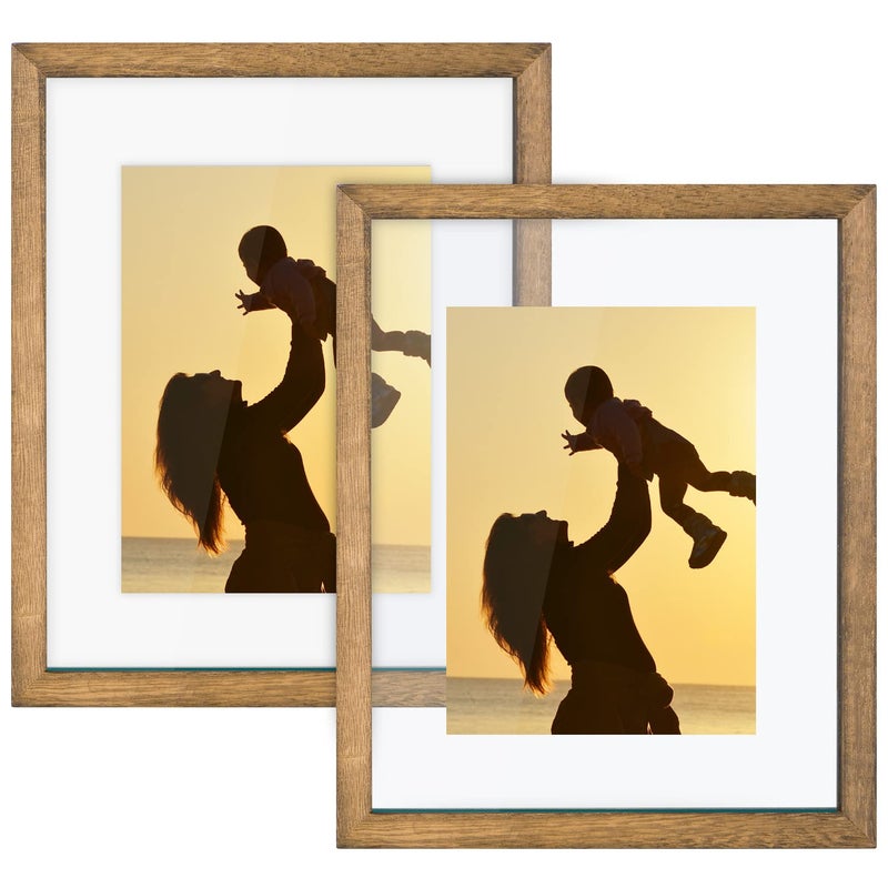 DLQuarts 8x10 Floating Photo Picture Frame  Floating Display for 6x8  5x7  3.5x5 or Full Display 8x10 Photos  2 Pack  Solid Wood  Double Glass  Carbonized Brown