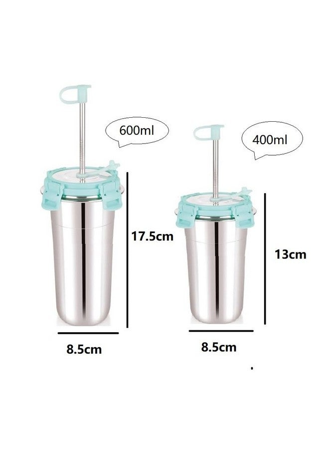 LIPSA ENTERPRISE LIPSA ENTERPRISE Stainless Steel Fusion Glass Tumbler with Metal Straws and Cleaning Brush with Lid (SIP Easy 400+600 ML)  - Image 2