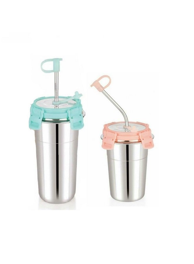 LIPSA ENTERPRISE LIPSA ENTERPRISE Stainless Steel Fusion Glass Tumbler with Metal Straws and Cleaning Brush with Lid (SIP Easy 400+600 ML)  - Image 1