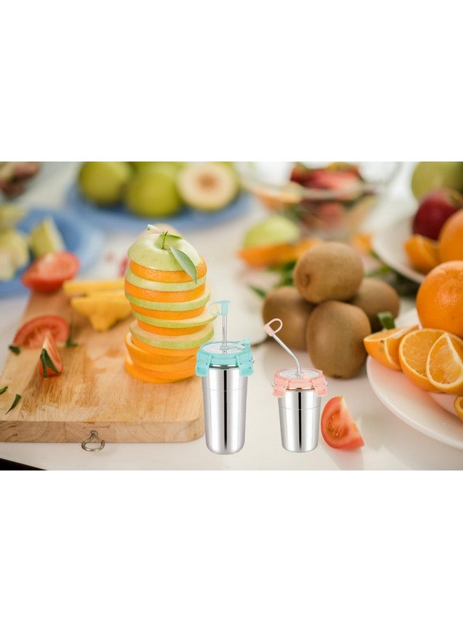 LIPSA ENTERPRISE LIPSA ENTERPRISE Stainless Steel Fusion Glass Tumbler with Metal Straws and Cleaning Brush with Lid (SIP Easy 400+600 ML)  - Image 5