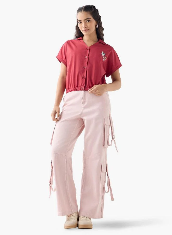 اس بي كاركترز قميص توم وجيري مطرز بحافة مطاطية